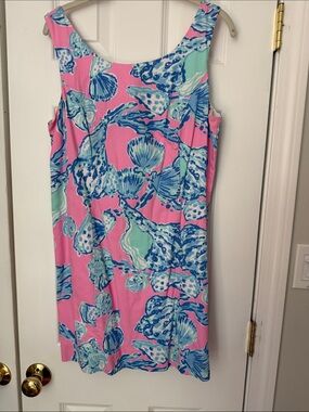 Lilly Pulitzer Pink Shell-Print Sleeveless Shift with Aqua & Blue Accents
